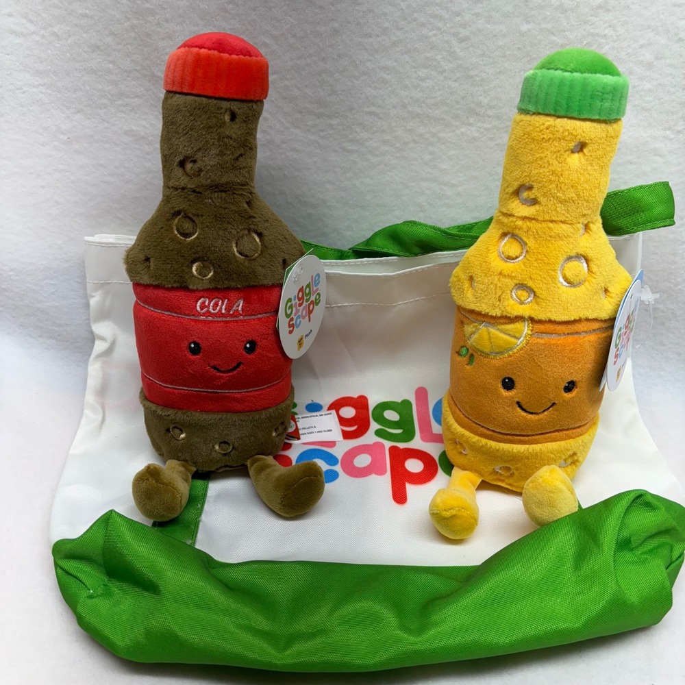 Giggle Scape Plush Soda Bottle Set‎ Cola Orange Drink Toy Ages 1+ with GS bag